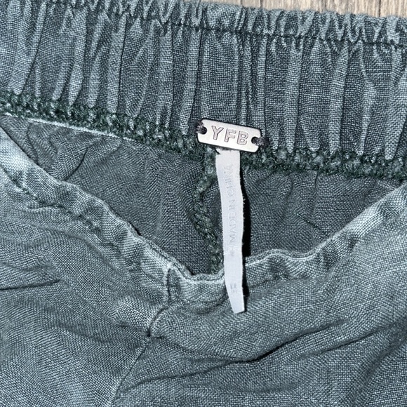 Young Fabulous Broke Cove Pant Green YFB Front Slits Crop Flare Washed Linen M - Picture 6 of 6